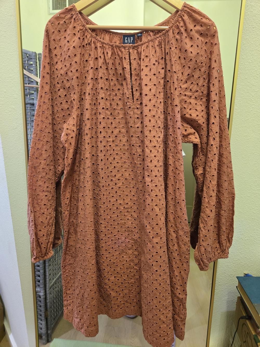 NWT Gap Eyelet Mini Dress Overlay Terracotta XL Sheer Cotton Style 856768